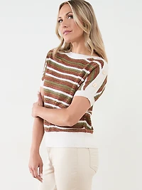 Short Sleeve Striped Tape yarn Sweater