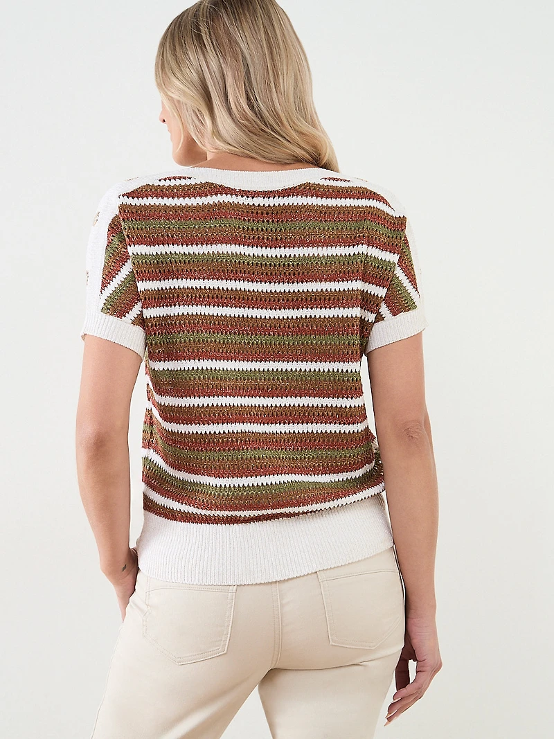 Short Sleeve Striped Tape yarn Sweater