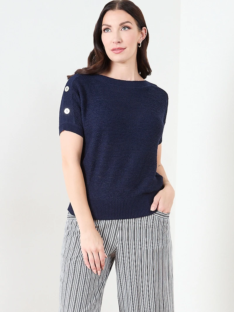 Short Sleeve Striped Tapeyarn Sweater
