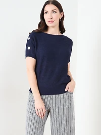Short Sleeve Striped Tapeyarn Sweater
