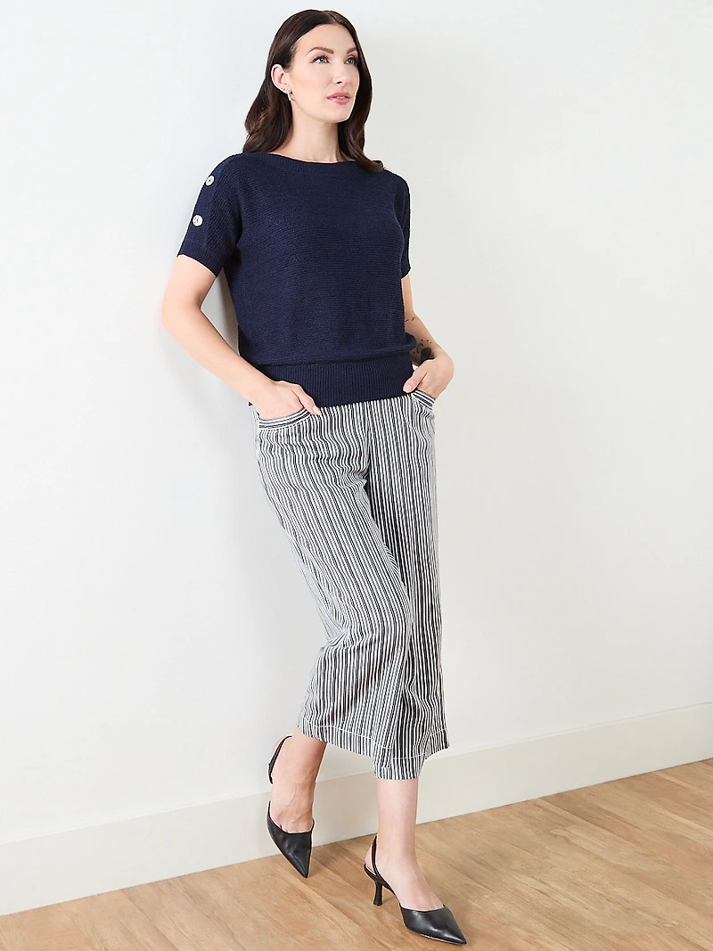 Short Sleeve Striped Tapeyarn Sweater