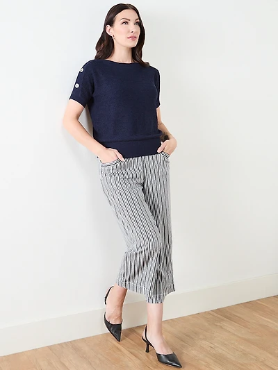 Short Sleeve Striped Tapeyarn Sweater