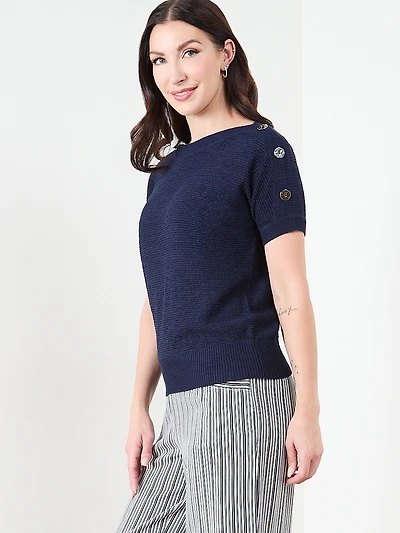 Short Sleeve Striped Tapeyarn Sweater