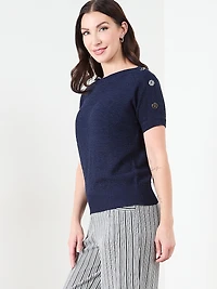 Short Sleeve Striped Tapeyarn Sweater