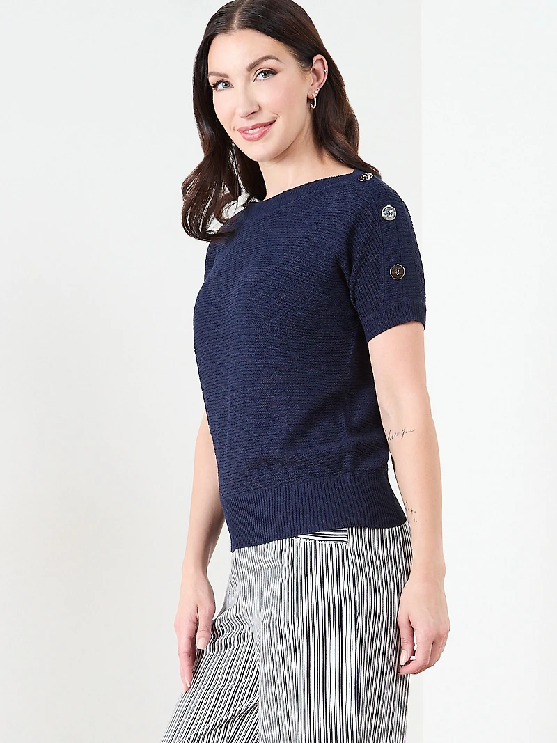 Short Sleeve Striped Tapeyarn Sweater