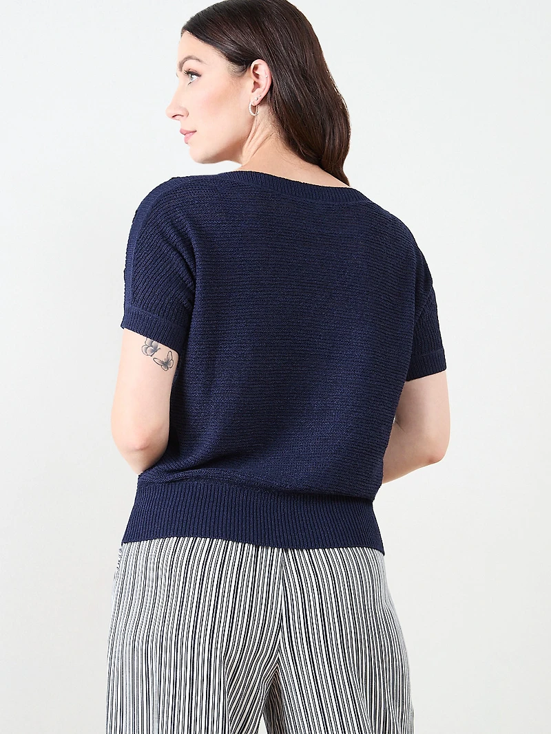 Short Sleeve Striped Tapeyarn Sweater