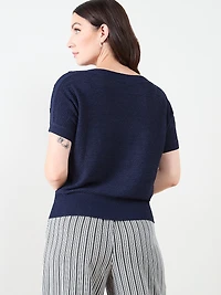 Short Sleeve Striped Tapeyarn Sweater