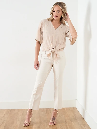 Short Sleeve Tie Front Airflow Blouse by Haver + Blair