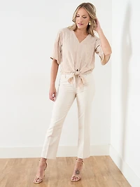 Short Sleeve Tie Front Airflow Blouse by Haver & Blair
