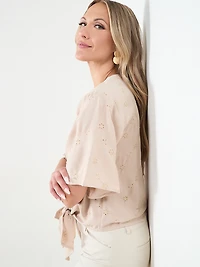 Short Sleeve Tie Front Airflow Blouse by Haver & Blair