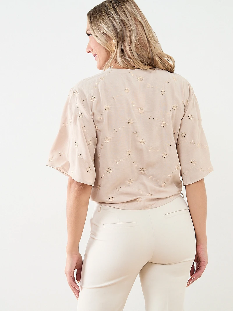 Short Sleeve Tie Front Airflow Blouse by Haver + Blair