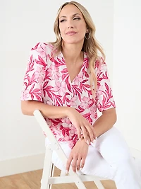 Short Sleeve Tie Front Seersucker Blouse