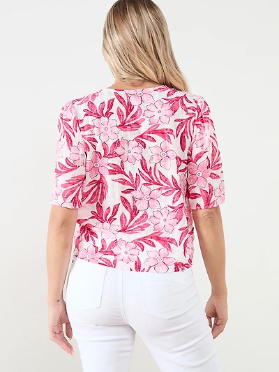 Short Sleeve Tie Front Seersucker Blouse