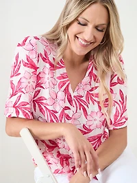 Short Sleeve Tie Front Seersucker Blouse
