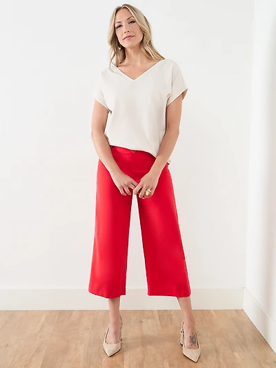 Short Sleeve V-Neck Textured Relaxed Fit Top