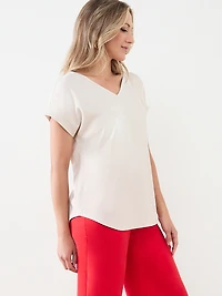 Short Sleeve V-Neck Textured Relaxed Fit Top