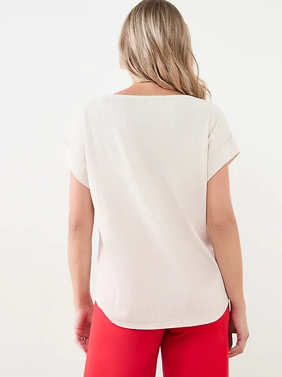 Short Sleeve V-Neck Textured Relaxed Fit Top