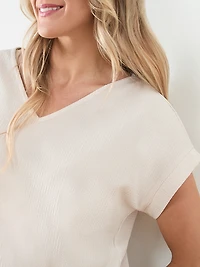 Short Sleeve V-Neck Textured Relaxed Fit Top