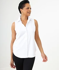 Sleeveless Collared Button Front Blouse in White