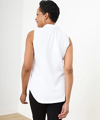 Sleeveless Collared Button Front Blouse in White