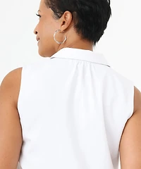 Sleeveless Collared Button Front Blouse in White