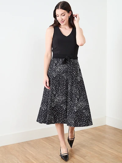 Sleeveless Fit & Flare Dress in Black/White Dot