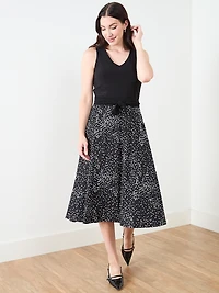 Sleeveless Fit & Flare Dress in Black/White Dot