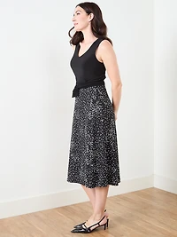 Sleeveless Fit & Flare Dress in Black/White Dot