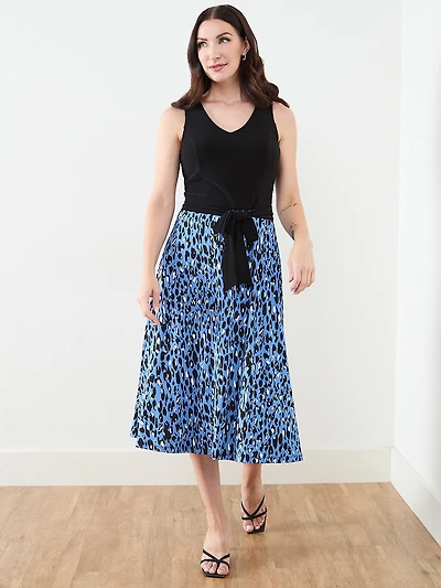 Sleeveless Fit & Flare Dress in Blue Leopard