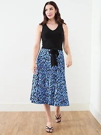 Sleeveless Fit & Flare Dress in Blue Leopard