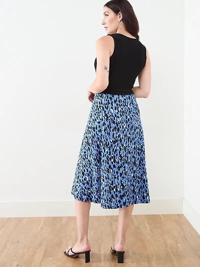 Sleeveless Fit & Flare Dress in Blue Leopard