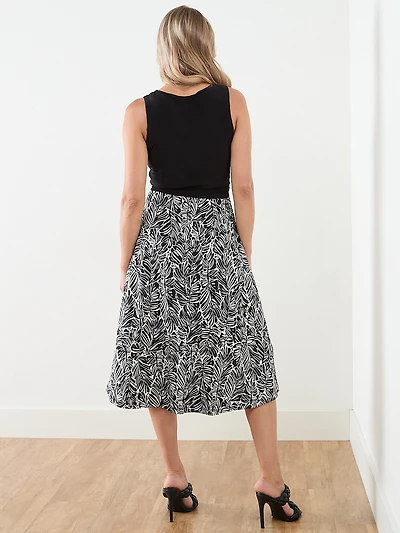 Sleeveless Fit & Flare Dress in Palm Print