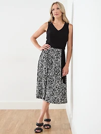 Sleeveless Fit & Flare Dress in Palm Print