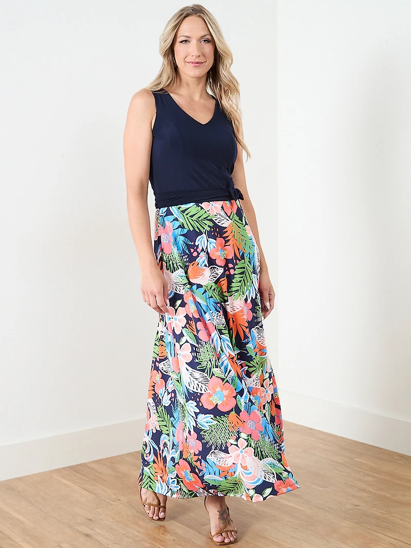 Sleeveless Maxi Dress with Solid Top