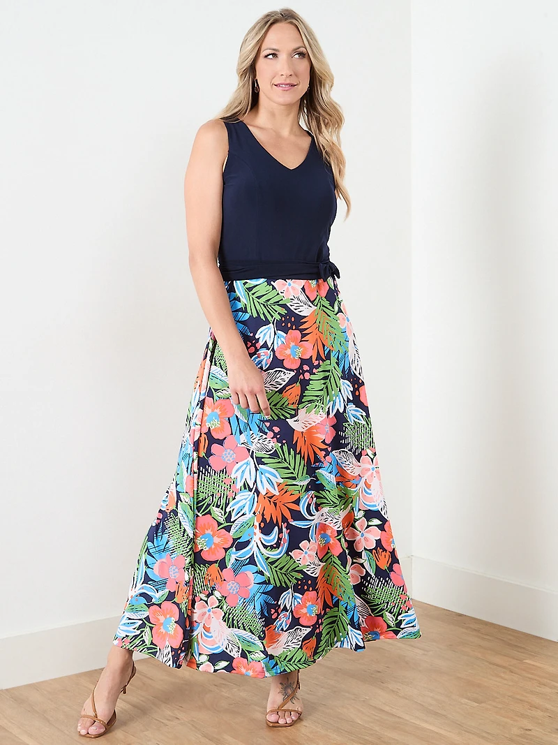 Sleeveless Maxi Dress with Solid Top