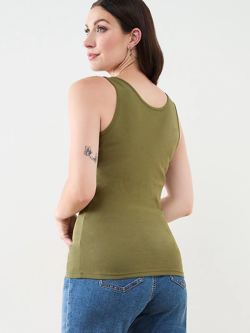 Stretch Cotton U-Neck Tank in Moss