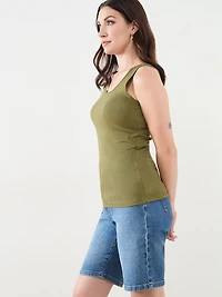 Stretch Cotton U-Neck Tank in Moss