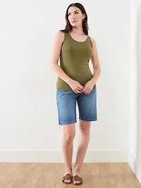Stretch Cotton U-Neck Tank in Moss