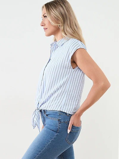 Tamara H. Button Front Tie Blouse
