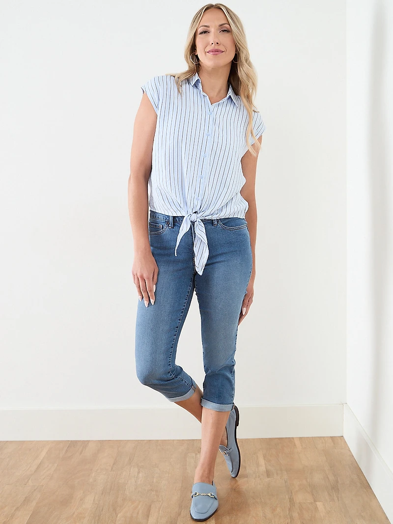 Tamara H. Button Front Tie Blouse