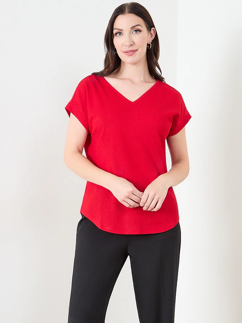 Textured Short Sleeve Relaxed Fit Top