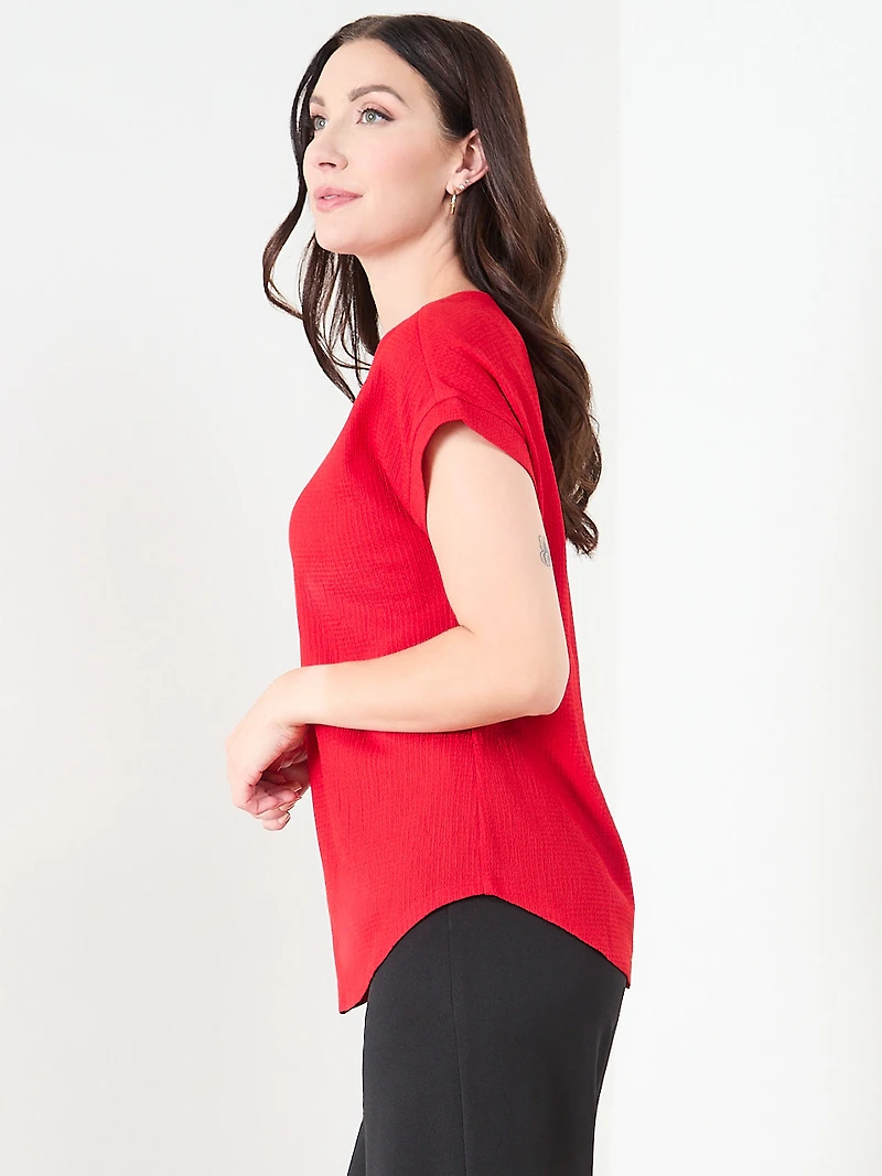 Textured Short Sleeve Relaxed Fit Top