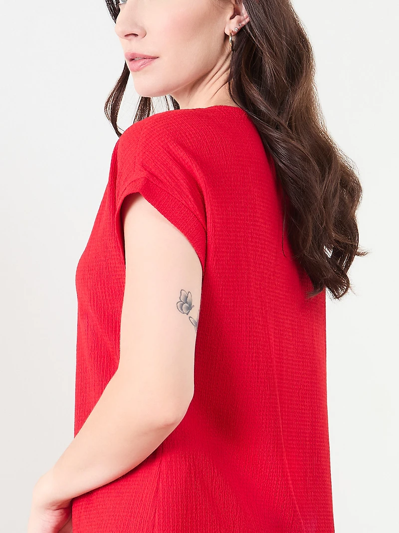 Textured Short Sleeve Relaxed Fit Top