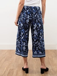 Tonia Linen-Blend Floral Crop Pant