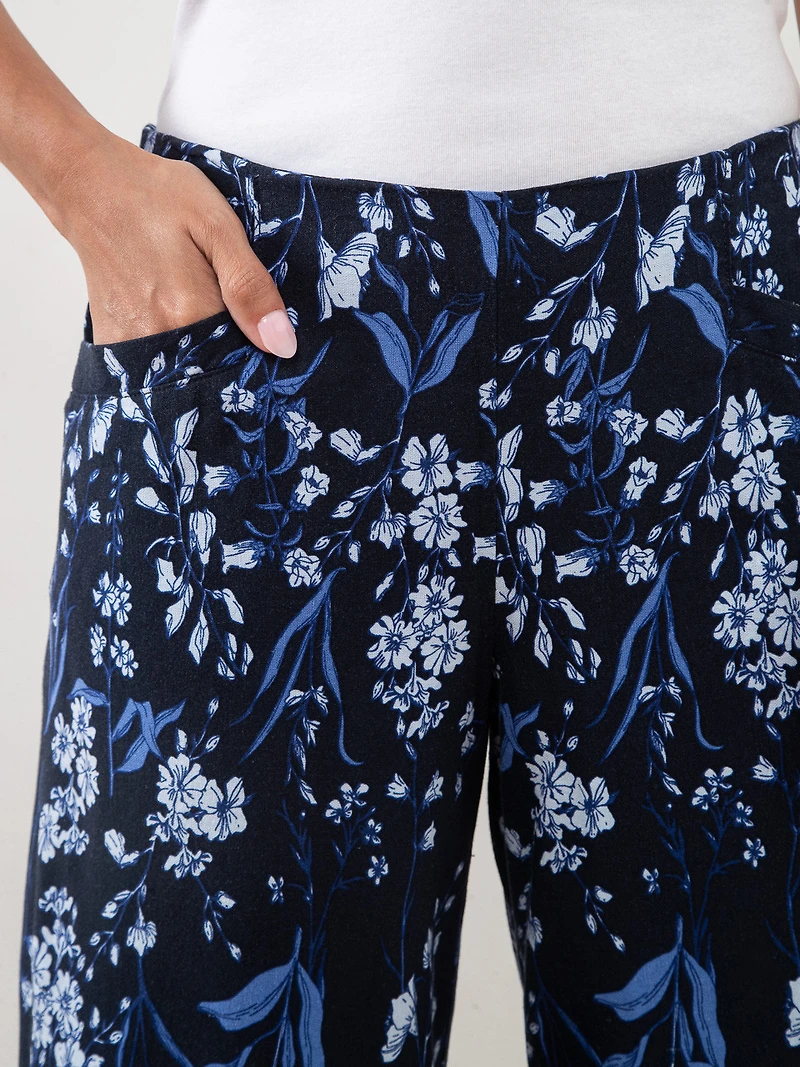 Tonia Linen-Blend Floral Crop Pant