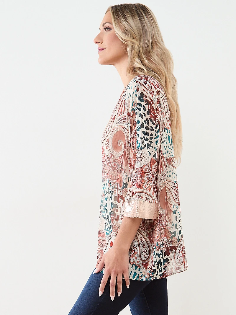 V-Neck Blouse with Sequin Detail