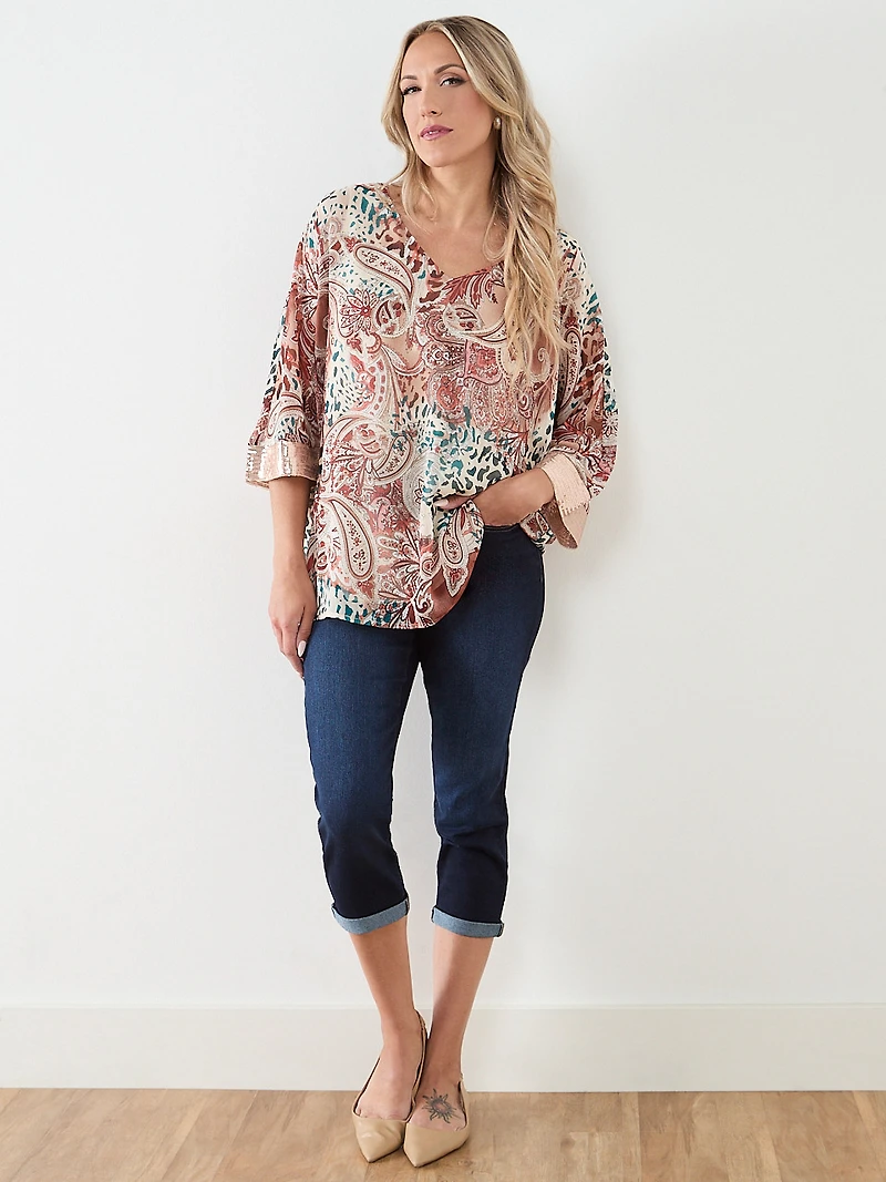 V-Neck Blouse with Sequin Detail