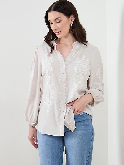 3/4 Sleeve Embroidered Blouse