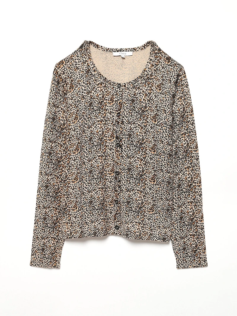 Animal Print Knit Cardigan Sweater
