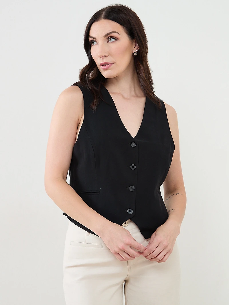 Button Front Vest in Black